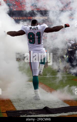 Miami Dolphins linebacker Cameron Wake (91) in action during the first  quarter of an NFL football game in Oakland, Calif., Sunday, Nov. 28, 2010.  (AP Photo/Tony Avelar Stock Photo - Alamy