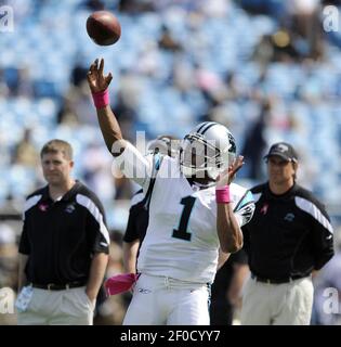 Sep 27, 2015; Charlotte, NC, USA; Carolina Panthers quarterback Cam Newton  (1) signals a first down in the third quarter. The Panthers defeated the  Saints 27-22 at Bank of America Stadium. (Bob