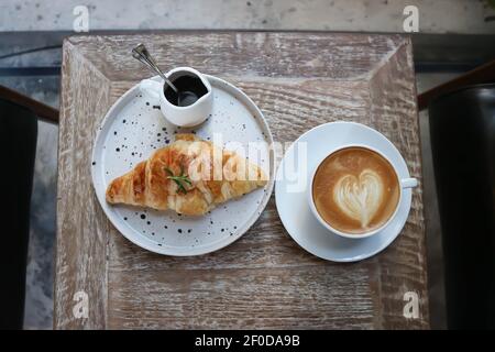 croissant , French croissant or French bread with dip and coffrr Stock Photo