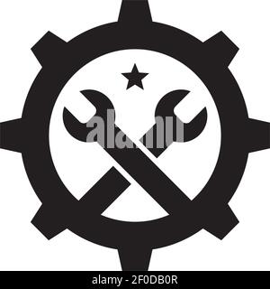 Industrial business company logo design with using gear icon vector template Stock Vector