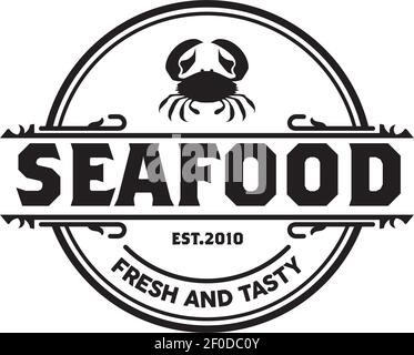 Seafood restaurant logo design with using crab symbol template Stock Vector