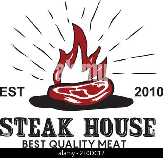 Steak house restaurant logo with using baked meat design template Stock Vector