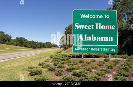 Entering Sweet Home Alabama Road Highway Welcome Sign Stock Photo