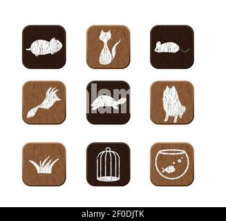 Wooden icons set Stock Photo