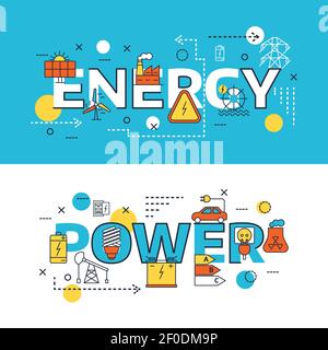 Two horizontal energy Sources banner set with big headlines energy and power vector illustration Stock Vector