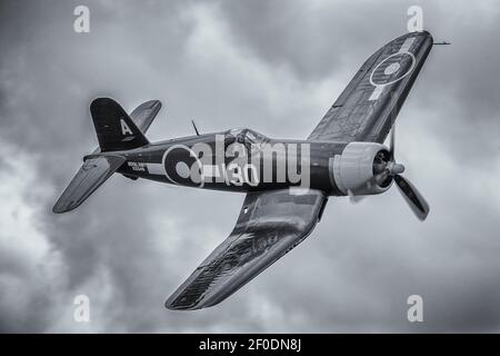 Chance Vought F4U Corsair in flight at airshow Stock Photo