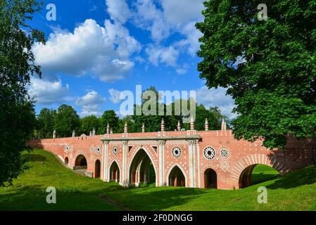 Moscow, Russia - June 08. 2016. The big bridge in estate of Tsaritsyno Museum Stock Photo