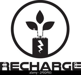 Plant recharge logo design with leaf and battery icon vector template Stock Vector