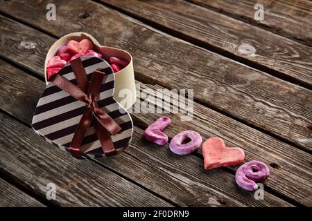 Open heart shaped Valentines Day gift box Stock Photo