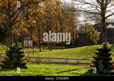 Tralee Ireland town park Autumnal view at the National Folk Theatre or Siamsa Tire front entrance on sunny day in County Kerry, Ireland Stock Photo