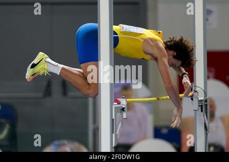 TORUN, POLAND - MARCH 6: Armand Duplantis of Sweden competing in the Mens Pole Vault during the European Athletics Indoor Championships 2021 match bet Stock Photo