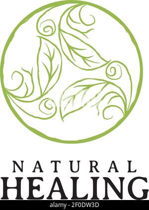 Natural healing clinic with using circle leaf design vector template Stock Vector