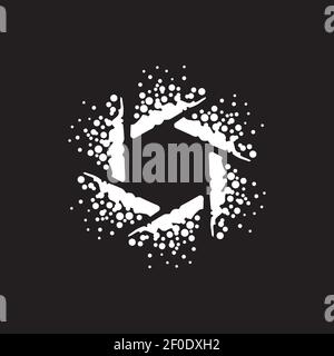 Camera lens with dots explosion effect vector template Stock Vector