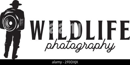 Wild life photographer with camera bag template Stock Vector