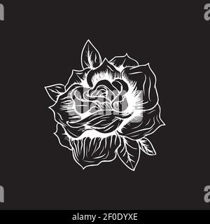 White rose logo in black background vector template Stock Vector