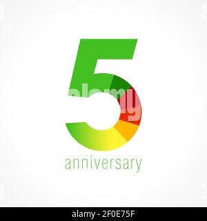 5 years old logo with pie chart. Anniversary year of 5 th vector round banner numbers. Birthday greetings circle celebrates. Celebrating digits. Color Stock Vector