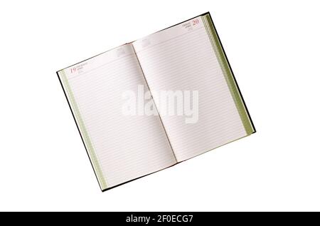 Open old notebook isolated on the white background Stock Photo
