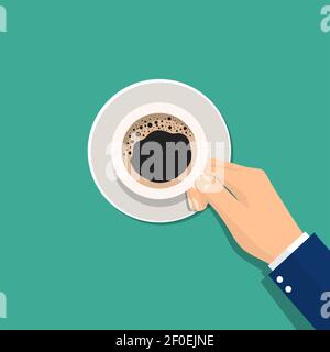 Hand holding cup with hot drink linear icon. Thin line illustration ...