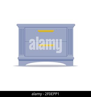 Bedroom nightstand with drawer and decor. Vector isolated on white background. Stock Vector