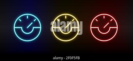 dash, gauge, speed neon icon set. Set of red, blue, yellow neon vector icon Stock Vector