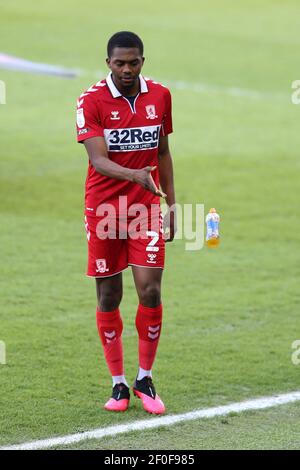 Swansea, UK. 06th Mar, 2021. Anfernee Dijksteel of Middlesbrough throws his drinks bottle. EFL Skybet championship match, Swansea city v Middlesbrough at the Liberty Stadium in Swansea on Saturday 6th March 2021. this image may only be used for Editorial purposes. Editorial use only, license required for commercial use. No use in betting, games or a single club/league/player publications. pic by Andrew Orchard/Andrew Orchard sports photography/Alamy Live news Credit: Andrew Orchard sports photography/Alamy Live News Stock Photo