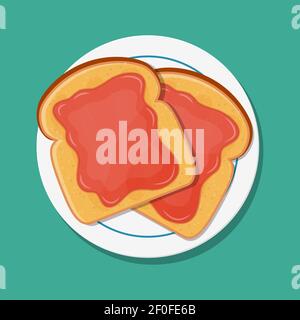 Fried bread, toast with strawberry jam. Stock Vector