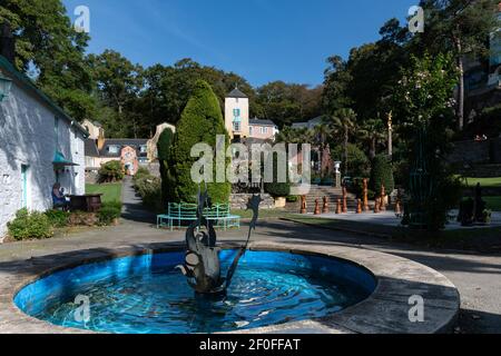 Portmeirion Village, designed and built by Sir Clough William-Ellis situated on the estuary of the River Dwyryd, Gwynedd, North Wales. Stock Photo