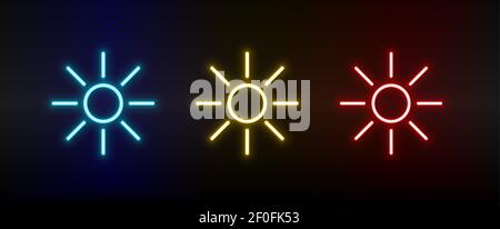 brightness, sun neon icon set. Set of red, blue, yellow neon vector icon Stock Vector