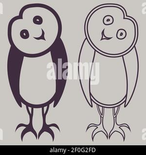 cute illustration of two weird staring cartoon owls turning their heads Stock Vector