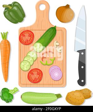 Cutting board and vegetables Stock Vector