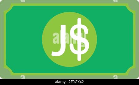 Jamaica Dollar currency Sign Green Note icon Vector for mobile apps and Websites Stock Vector
