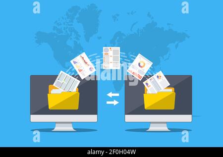 Two computers with folders on screen Stock Vector