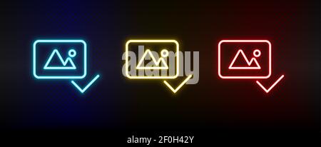 complete, photo neon icon set. Set of red, blue, yellow neon vector icon Stock Vector