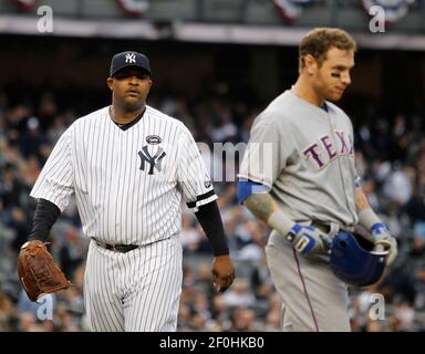 Texas Rangers left fielder Josh Hamilton receives the series MVP award  after defeating the New York Yankees in the American League Championship  Series in six games at the Rangers Ballpark in Arlington