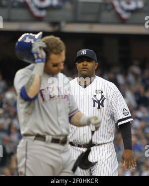 Texas Rangers left fielder Josh Hamilton receives the series MVP award  after defeating the New York Yankees in the American League Championship  Series in six games at the Rangers Ballpark in Arlington