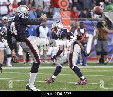 Tampa, Fla, USA. 18th Aug, 2011. New England Patriots punter Zoltan Mesko  (14) during the Pats game against the Tampa Bay Buccaneers at Raymond James  Stadium on Aug. 18, 2011 in Tampa