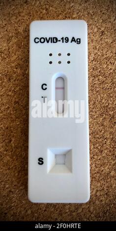 Non Exclusive: ***NO MAIL ONLINE UNLESS AGREED***Covid-19 Lateral Flow Test result unit. Stock Photo