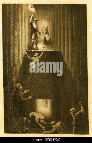 Antique illustration of an inside view of the pyramid of Cheops ...