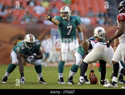 Miami Dolphins Quarterback Chad Henne (7) looks for a receiver during first  half action against The Buffalo Bills at Sun Life Stadium, in Miami  Florida.December 19,2010. The Buffalo Bills beat the Miami Dolphins 17-14..  UPI/Susan Knowles Stock Photo