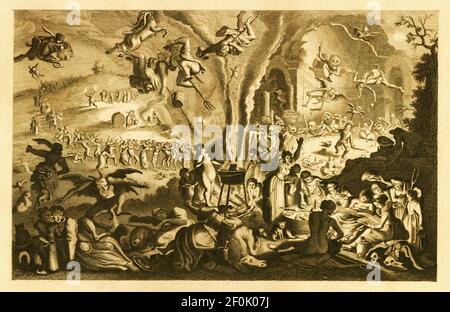 Witches' Sabbath nineteenth-century engraving after 17th-century oil painting. Published in Systematischer Bilder-Atlas zum Conversations-Lexikon, Iko Stock Photo