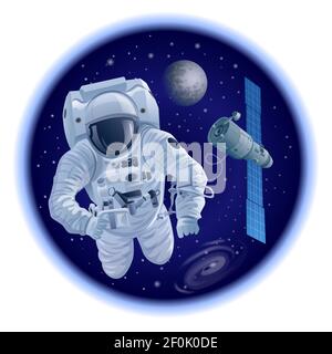 illustration of the floating astronaut in outer space Stock Vector