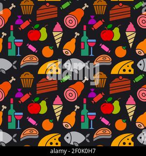 colorful illustration of food and grocery colorful seamless pattern Stock Vector