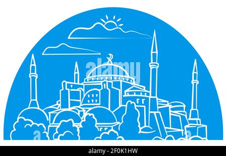 Outline Illustration of the mosque in Turkey, Istanbul. Stock Vector