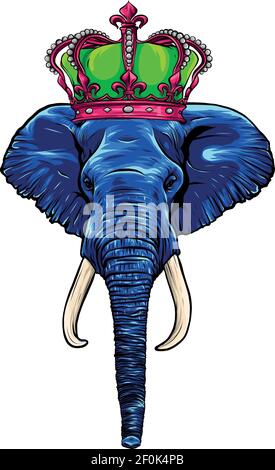 head blue elephant with crown artwork vector illustration Stock Vector