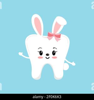 Easter tooth with bunny ears dental icon isolated on background. Stock Vector