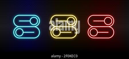 switch, switcher, options neon icon set. Set of red, blue, yellow neon vector icon Stock Vector