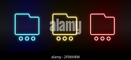 folder, more, options neon icon set. Set of red, blue, yellow neon vector icon Stock Vector
