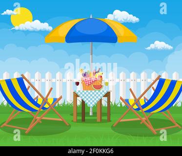picnic party. Sun lounger, Stock Vector
