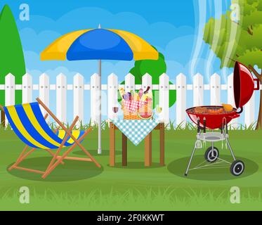 Bbq party. Sun lounger, Stock Vector