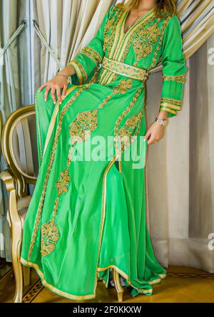 Moroccan caftan close up. Gold embroidery. One of the most famous clothes in the world. The formal dress for women in Morocco Stock Photo Alamy